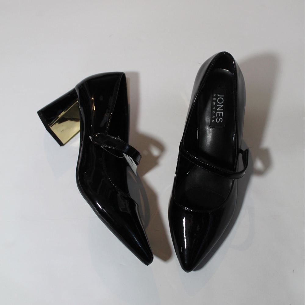 Jones New York Black Patent Mary Jane Block Heel Pumps
